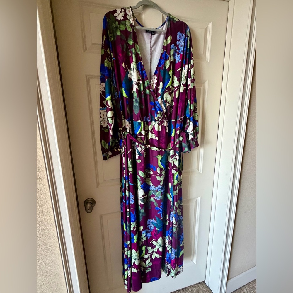 Eloquii Maxi Floral Wrap Dress with Long Sleeves